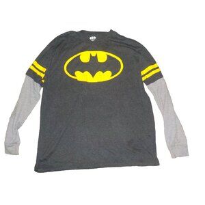 Batman Long Sleeve Gray T-shirt Thermal Sleeves Cotton Poly Blend Men's Size XL